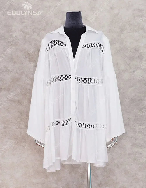 Load image into Gallery viewer, Women Swimsuit Cover Ups Mandarin Sleeve Kaftan Beach Tunic Dress Robe De Plage Solid White Pareo Beach Cover-Ups #Q429
