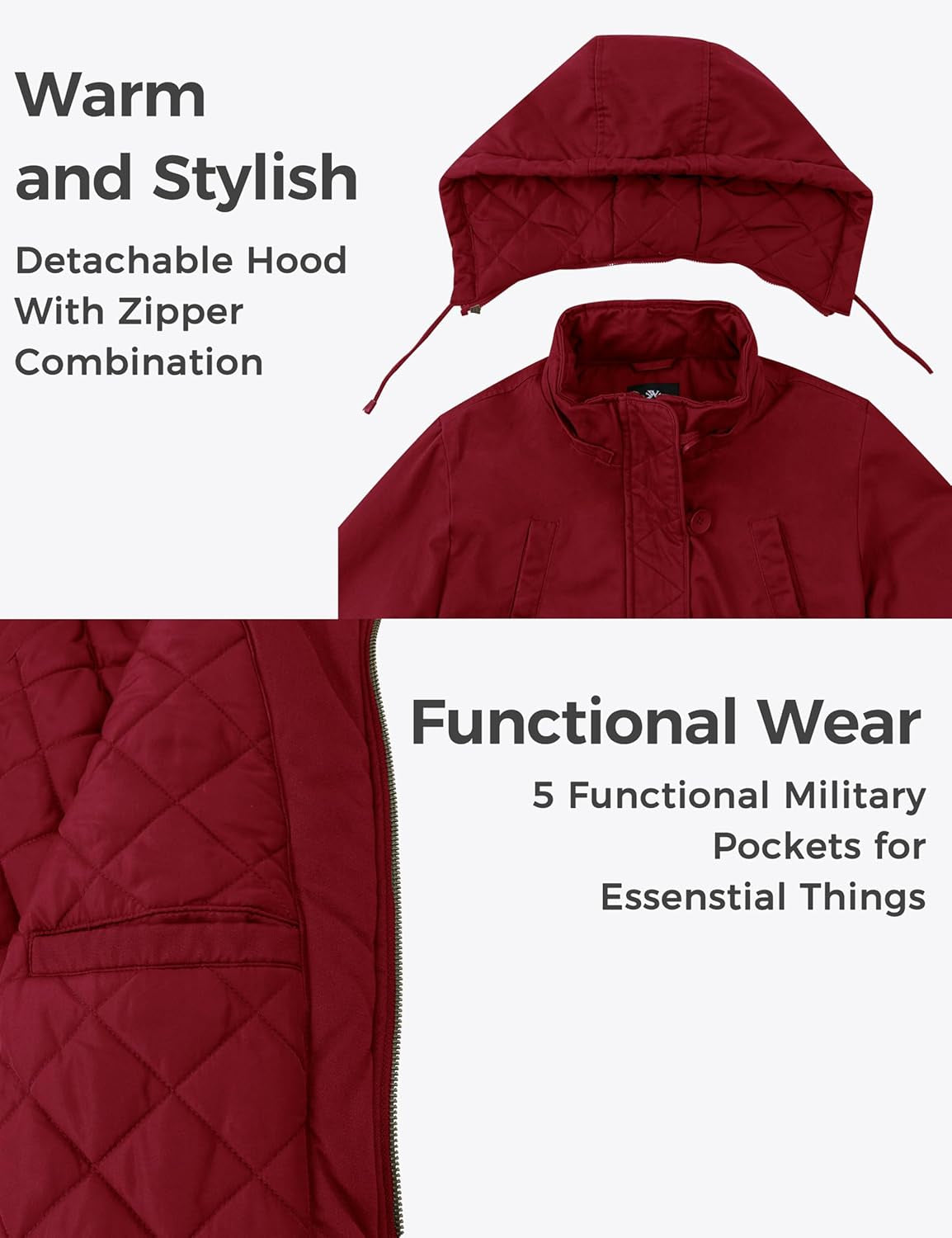 Women'S Winter Thicken Puffer Coat Warm Fleece Lined Parka Jacket with Fur Hood