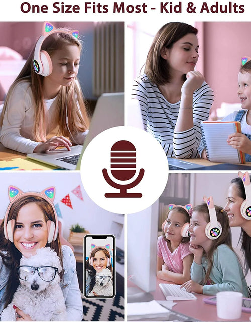 Load image into Gallery viewer, Kids Wireless Headphones Cat Ear LED Light up Bluetooth Foldable Headphones over Ear W/Microphone for Online Distant Learning (Pink)
